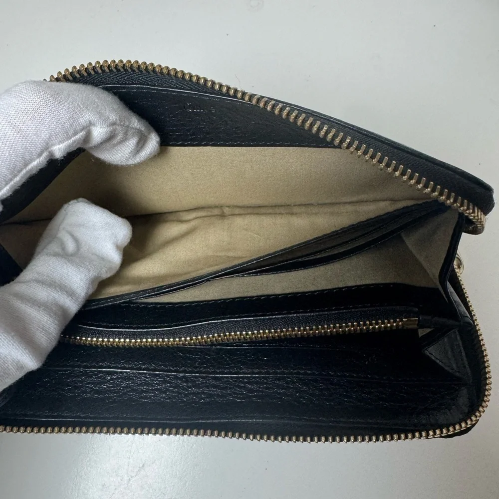 Chloé Continental Long Black Zippy Leather Wallet with Gold Tone Hardware